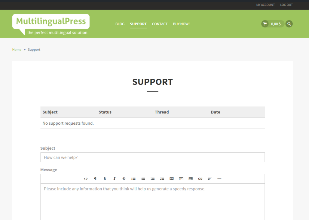 MultilingualPress support page