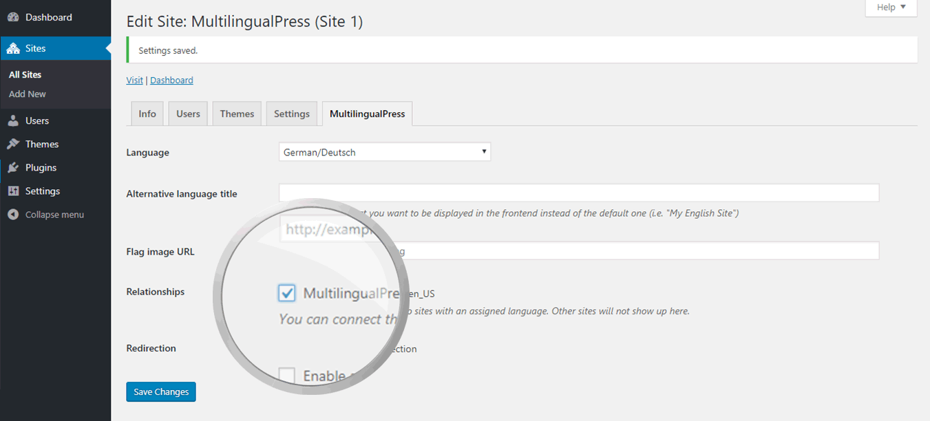 Link the sites of your WordPress Multisite - Choose the sites you want to link and save your settings