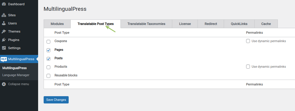 Set translatable content types with MultilingualPress