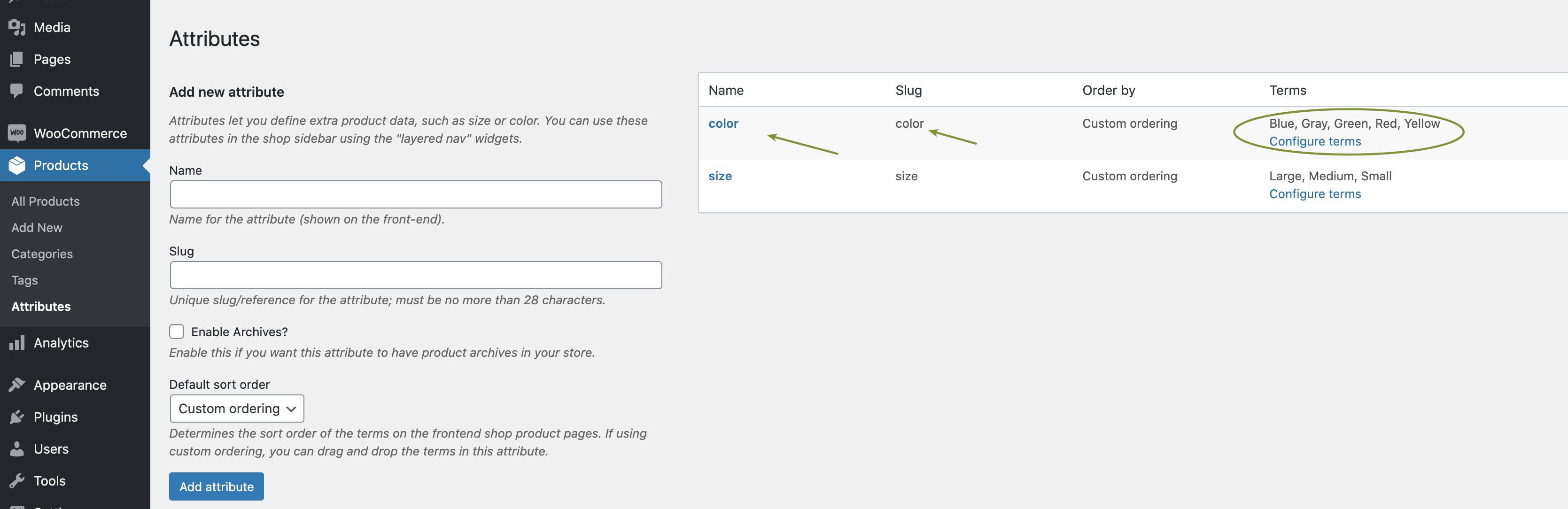 Create WooCommerce Attributes and Terms