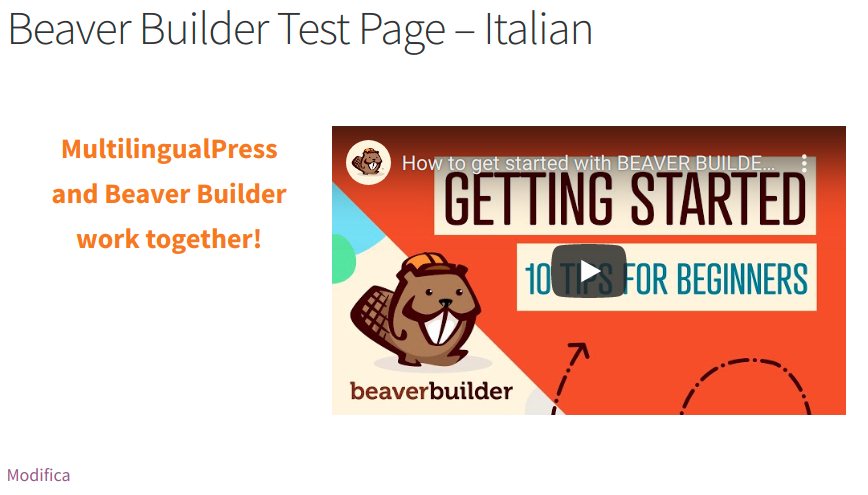 Beaver Builder Test Page - Italian version